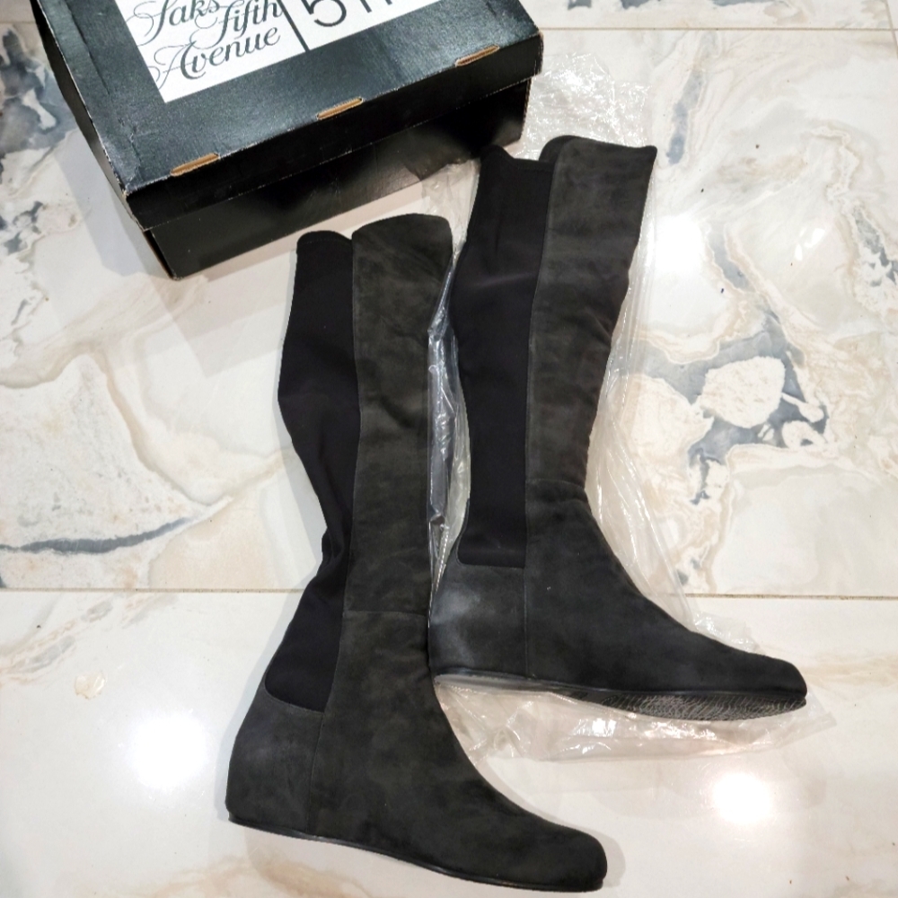 Stuart Weitzman Lander Over The Knee Wedge Anthracite grey suede boots size 8.5M